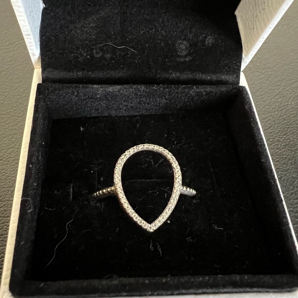 Pandora Silver Open Teardrop Ring with Pavé Stones